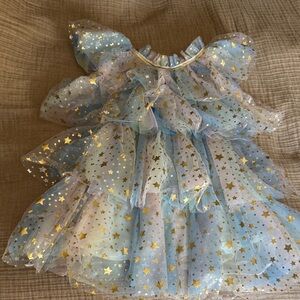 Lola + The Boys Pastel Blue and Gold Star Tulle Dress